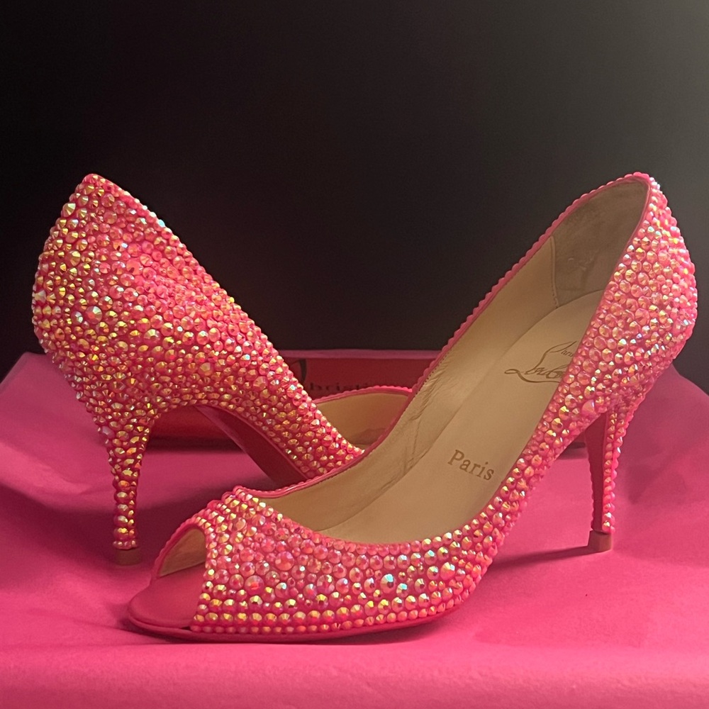 Christian Louboutin Barbie Pink Swarovski Crystal Rhinestone Strass Heels 38